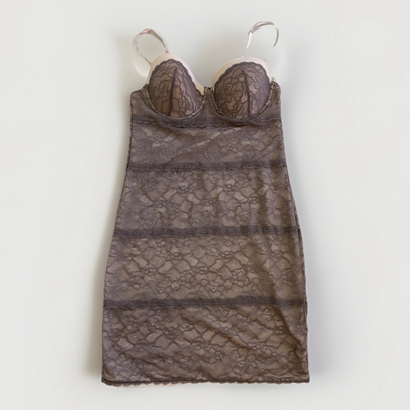 Skinny Girl Smoothers & Shapers Beige & Gray Lace Underwire Mini Dress Shapewear - Picture 1 of 14